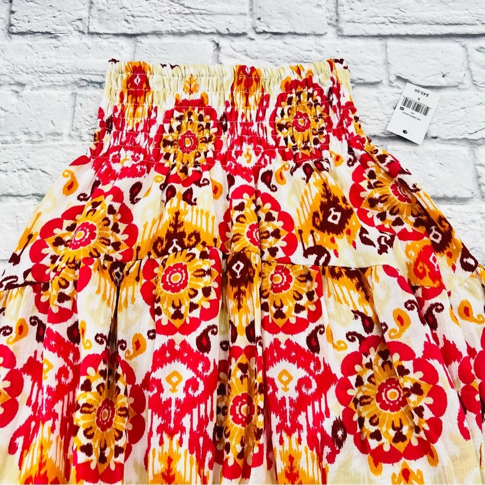 Ophelia Roe Skirt BOHO Womans Size Small Pink and Orange Smocked A-Line Maxi - Picture 2 of 9